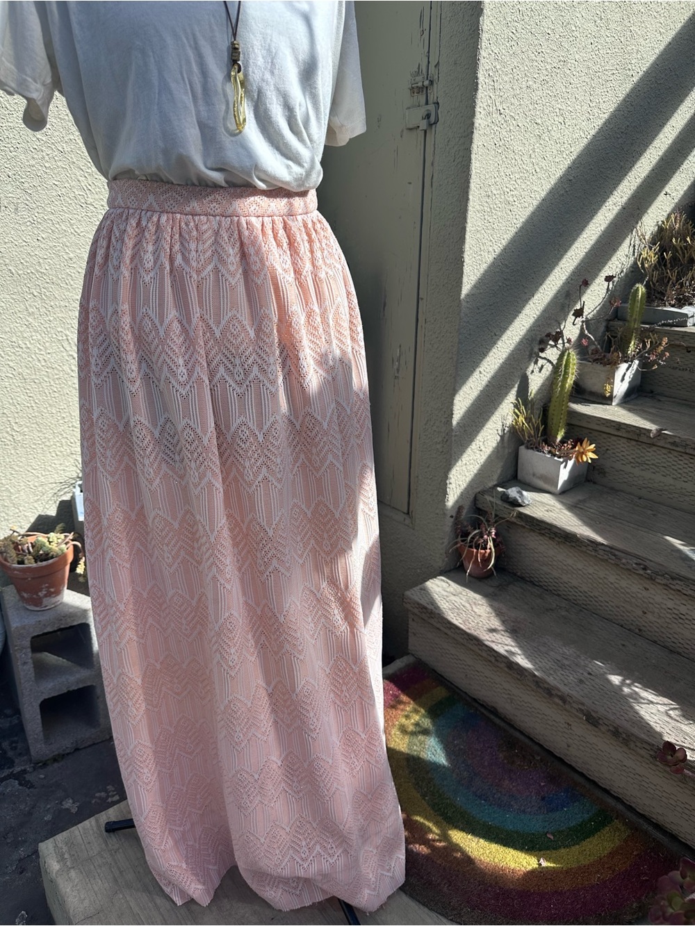 Vintage Women's Pink Lace Maxi Skirt - Classic Feminine Style